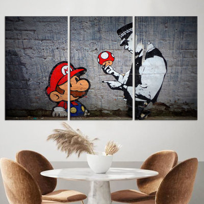 Banksy Super Mario Graffiti Canvas Print - Gaming Room Decor,3P Wrapped Canvas