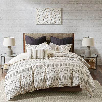 Charcoal Accented Cotton Duvet Cover With Button Closure 100% For Bedroom Decor Inside Ties And Comfort