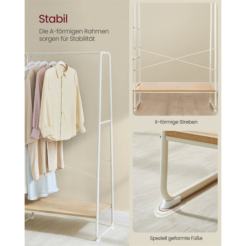 Annastassia 120cm Clothing Rack, Oak Colored White