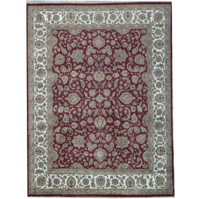 Tapis rouge et ivoire noué à la main de haute qualité