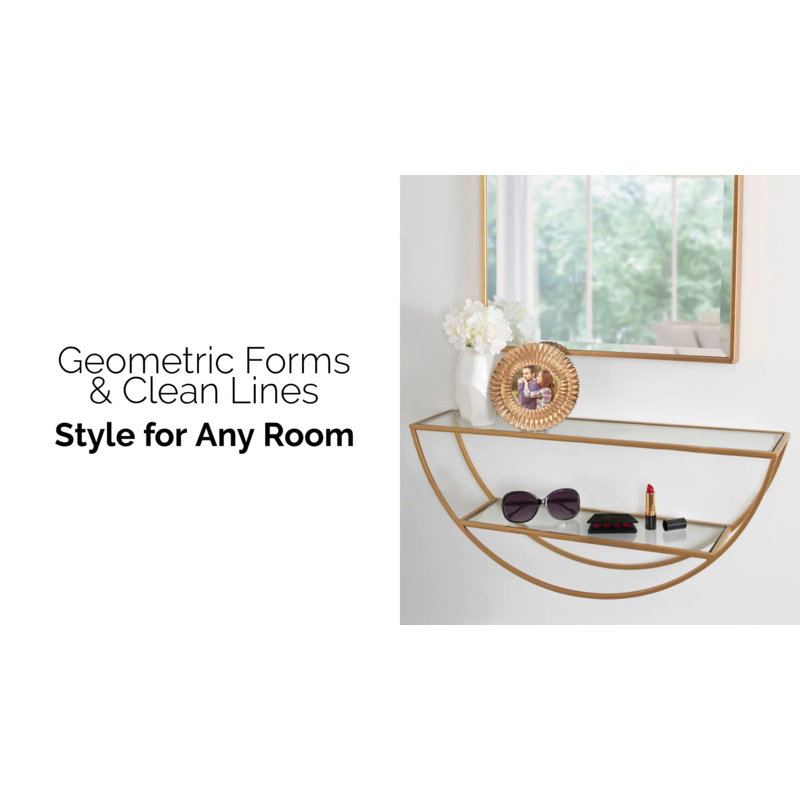 Black Half-Moon Floating Wall Shelf with Wooden Tiers