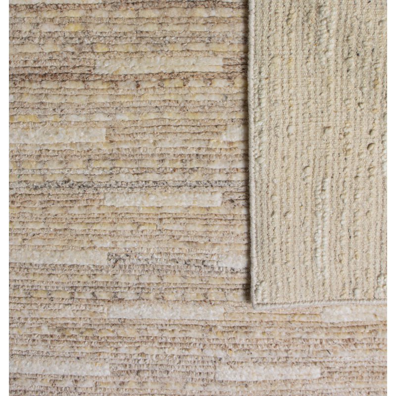 Handmade Beige and Light Brown Wool Rectangular Area Rug 8'6" x 11'6"