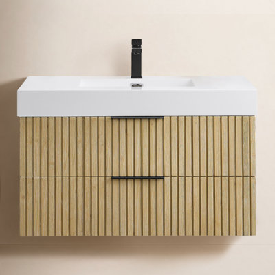 Noren 36" Wall-mounted Single Bathroom Vanity with White Artificial Drop-in Sink without Mirror