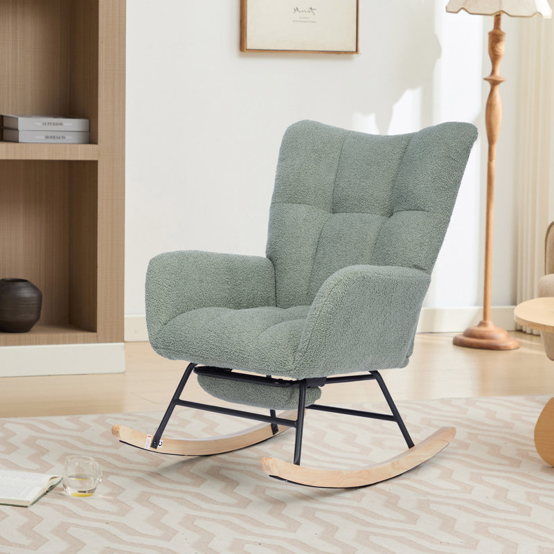 Chaise berçante rembourrée avec dossier haut, Ours en peluche vert