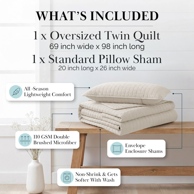 Ensemble de courtepointe surdimensionnée Southwest Fine Linens, Courtepointe simple / simple TG + 1 taie décorati, Os