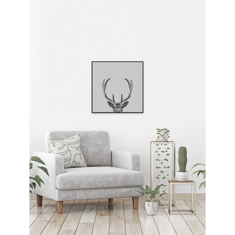 Buck Surprise II - Drawing on Canvas, 30cm H x 30cm W