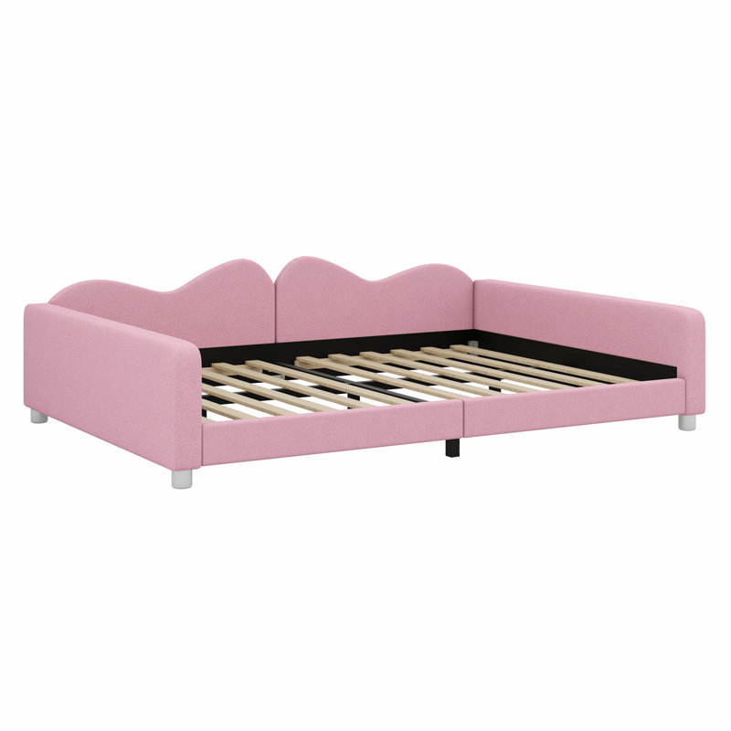 Lit de jour rembourré avec dossier en forme de nuage, Rose, Full