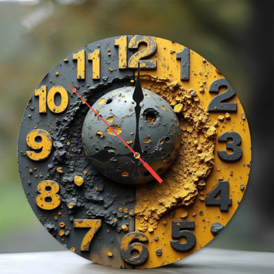 Yellow Grey Crater Clock Wall Decor