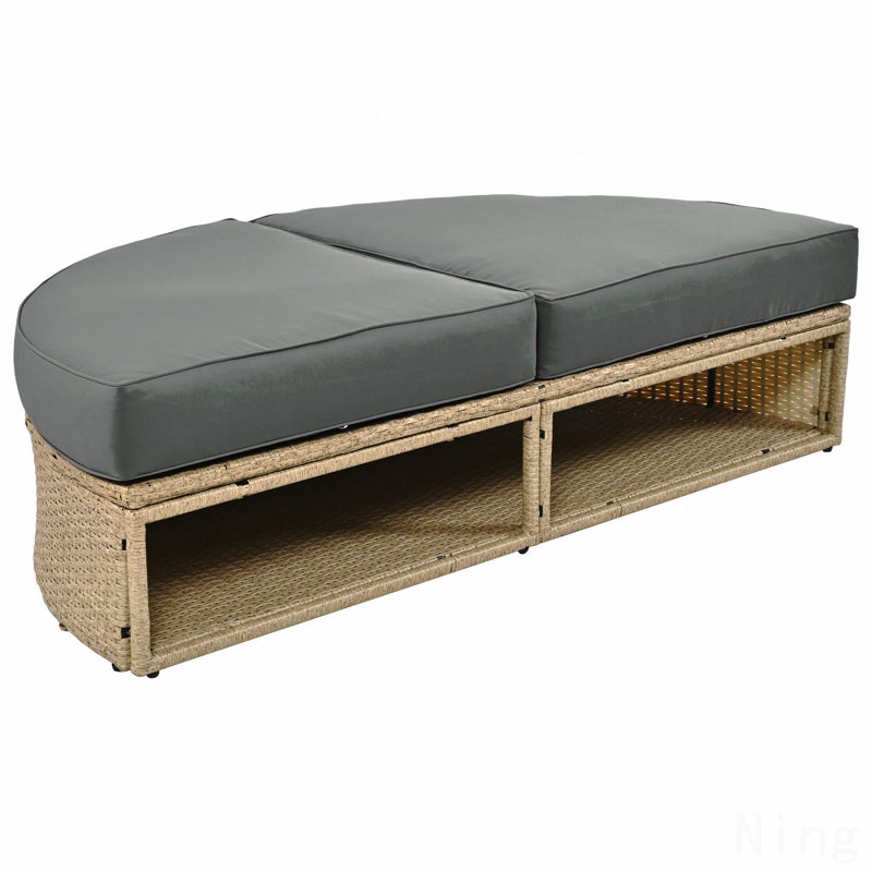 Gray Outdoor Patio Daybed Wicker Rattan Double Daybed Round Sofa Furniture Set, With Retractable Canopy 4 Pillows For Lawn Garden Backyard Porch Pool