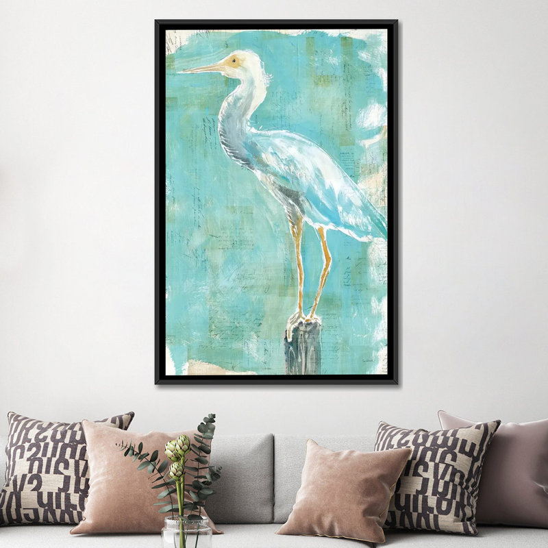 « côtier aigrette ii », reproduction d’art sur toile, H 48 po x l 32 po x P 1,5 po, Toile avec cadre noir, Pas de tapis