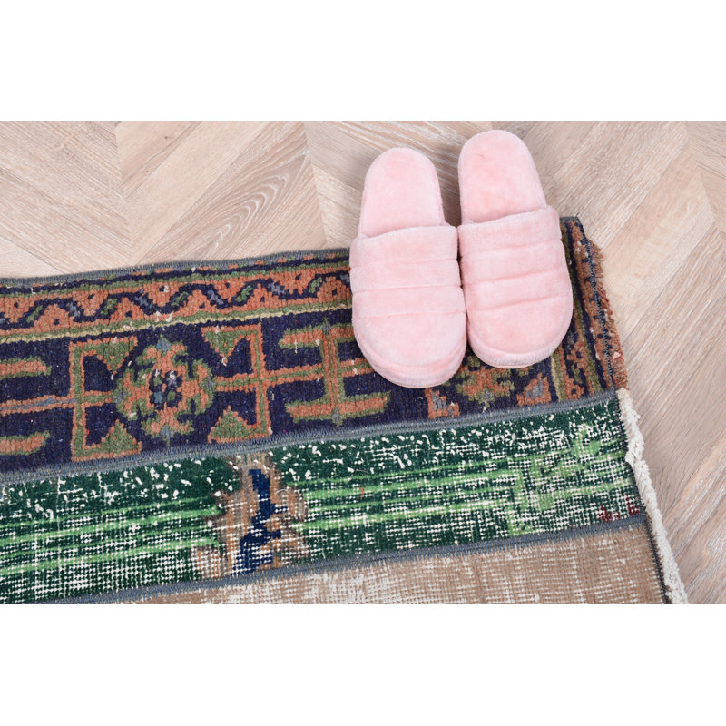 Handmade Vintage Turkish Area Rug With Bohemian Carpet in Blue Patterns and Unique Textile Look for Home Decor