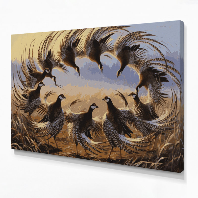 Birds Sharp tailed Grouse Gray Canvas Wall Art, 24" H x 36" W