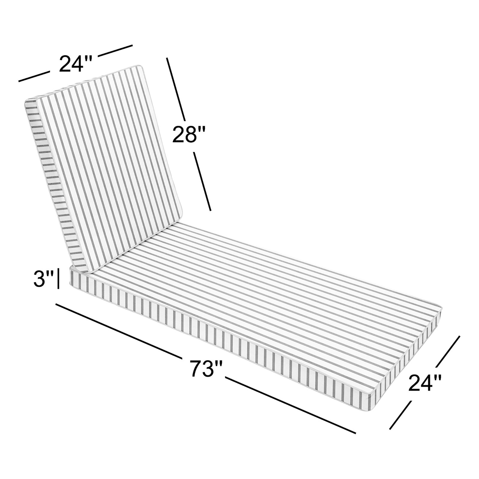 Albia 24" Sunbrella® Seat and Back Cushion, 3" H x 24" W x 73" D