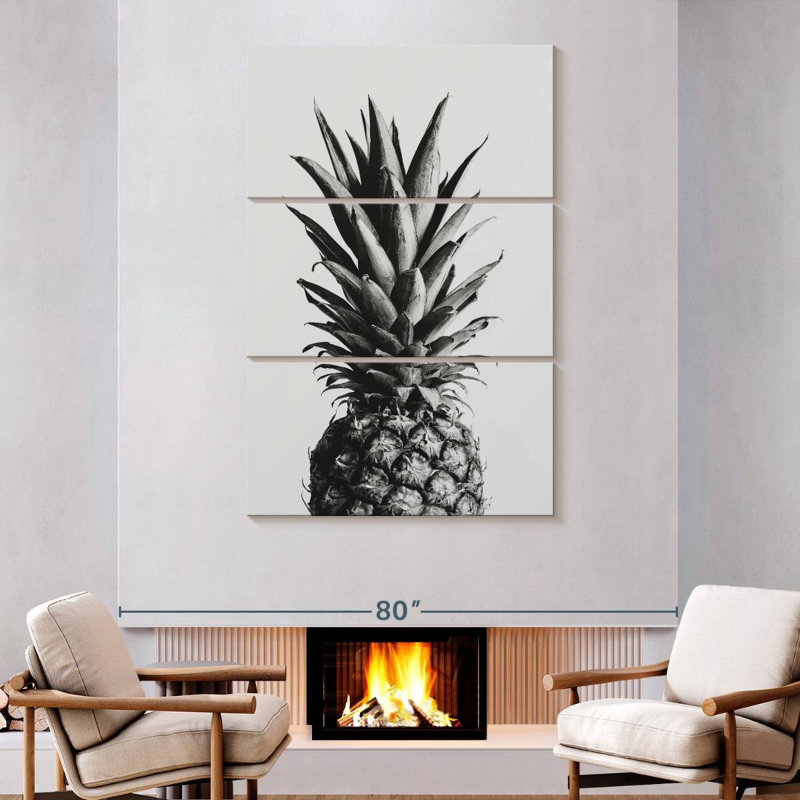 Yarlin ananas noir et blanc I, H 74 po x l 48 po