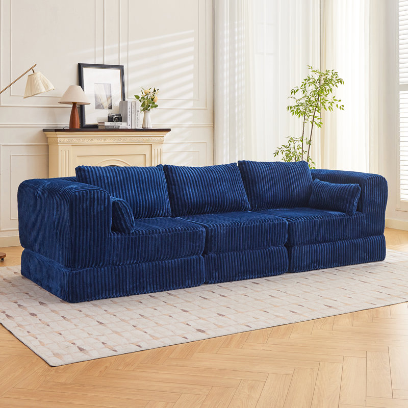 106” Compression Folding Convertible Sleeper Sofa Bed, Blue