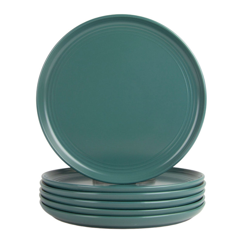 Emerald Green Glossy Ceramic Round Dinner Plates, Set of 6