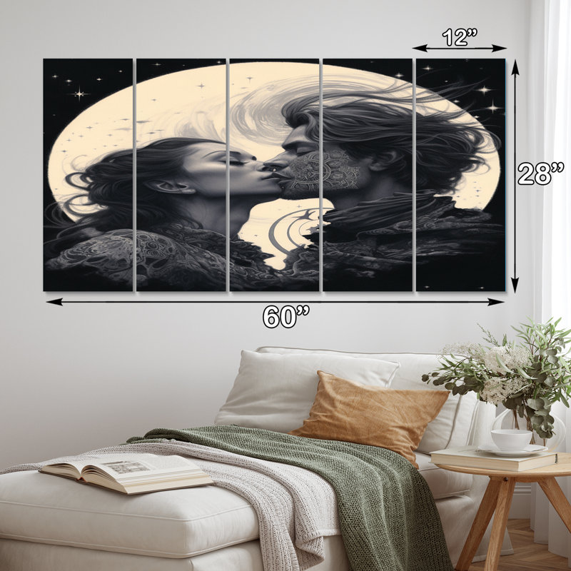 «Twin Flame Love Story Tender Couple III» - décoration murale couple - 5 panneaux égaux