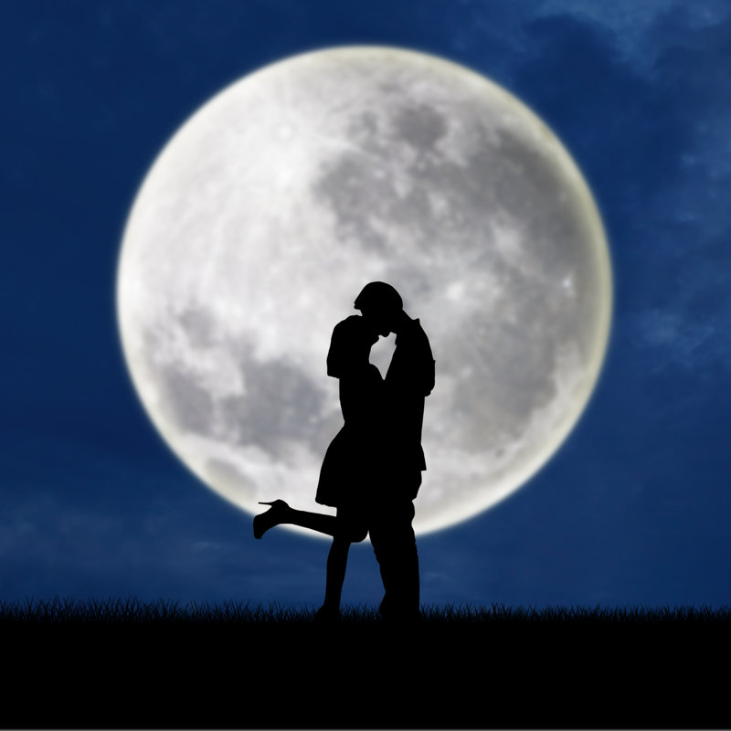 Couple In Love On Blue Full Moon Silhouette by Creativaimages - Wrapped Canvas Print, 122cm H x 122cm W x 3.8cm D