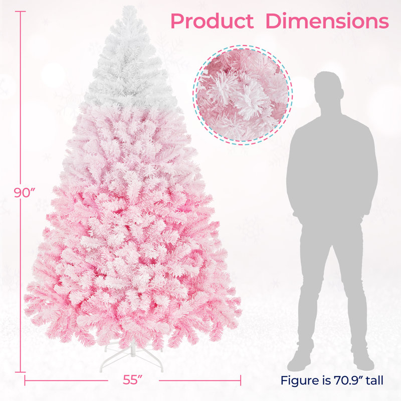 Arbre de Noël artificiel floqué rose avec support pliable, 7.5', Illuminée