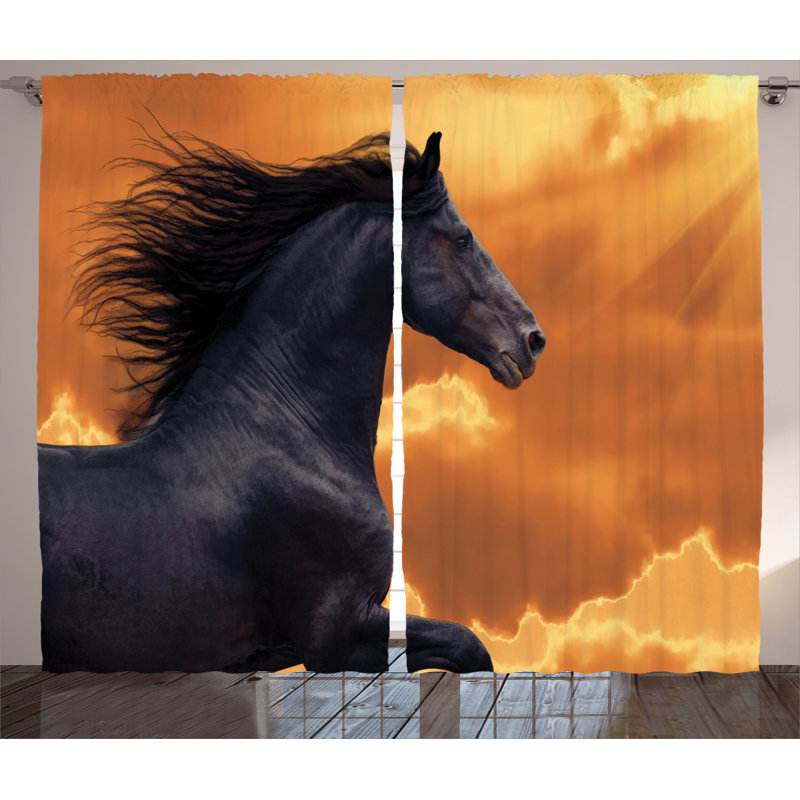 Horses Semi-Sheer Rod Pocket Curtain Panels, 54" x 90"