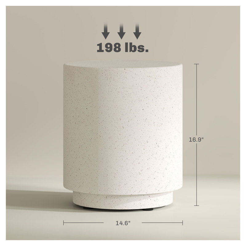 Table d'appoint ronde en béton avec base en acier inoxydable, table d'appoint moderne gris clair