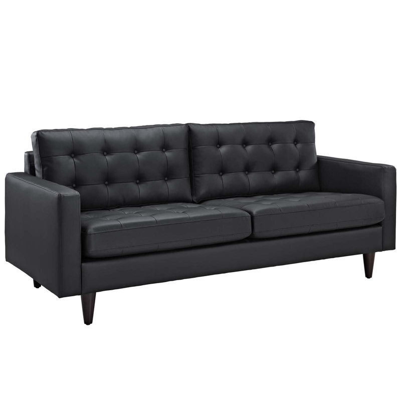 Modway Carson Carrington Eggedal Tufted Bonded Leather Sofa, Black Faux Leather