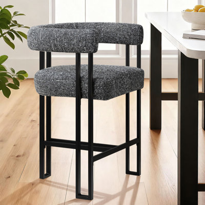 24" Upholstered Tweed Solid Back Counter Stool