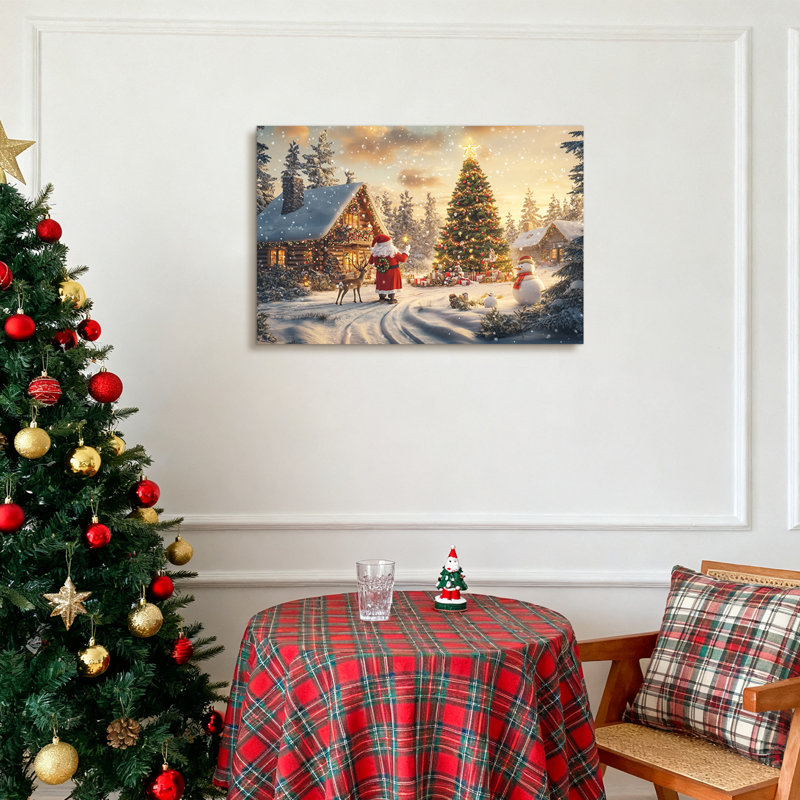Art de Noël de Noël à la ferme, campagne enneigée avec grange rouge, charmantes décorations d'hiver, décoration sur toile tendue avec châssis de qualité supérieure, prêt à accrocher