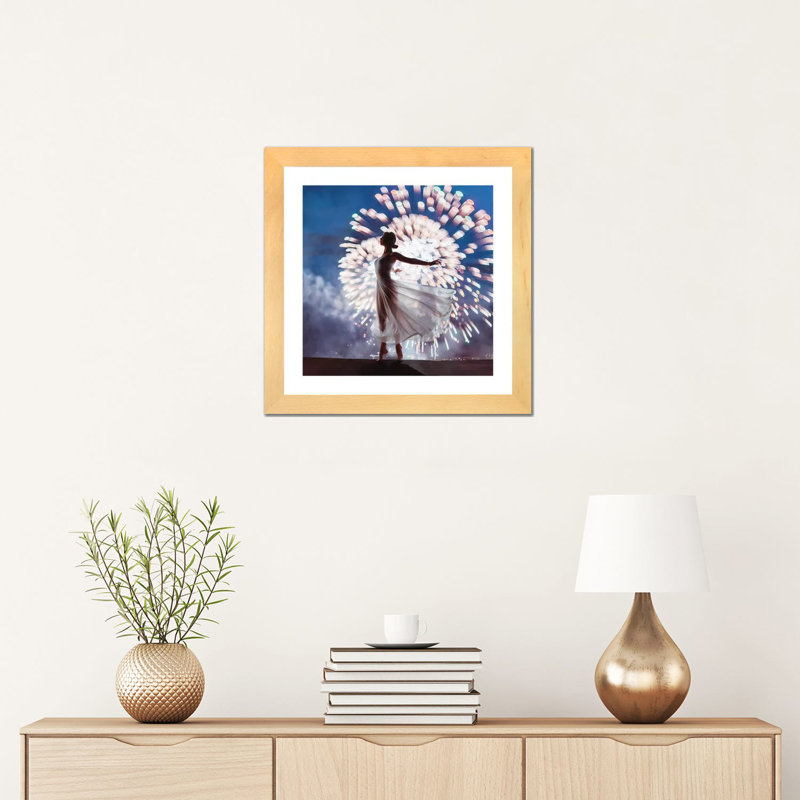 Feux d’artifice de Hobopeeba-reproduction de photo, Blanc, H 16 po x l 16 po x p 1 po, Toile avec cadre en bois beige