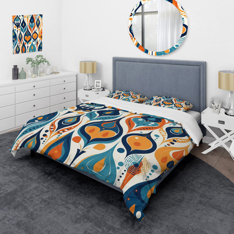 Ensemble de housse de couette orange et bleu en microfibre / polyester Botanical Symphony II