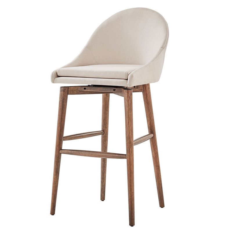 Tabouret de bar et de comptoir pivotant Loyd, Lin beige, Noyer, Tabouret de bar (siège d'une hauteur de 29 po)