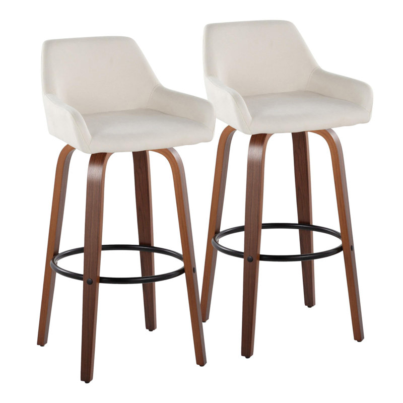Daniella 30" Contemporary Fixed-Height Barstool With Swivel In Walnut Wood And  Fabric With Round Metal Footrest By Lumisource - Set Of 2