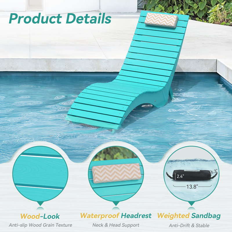 Ensemble de 2 chaises longues pour piscine, Bleu Aruba