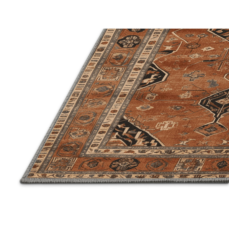 Machine Washable Persian Brown Area Rug, Rectangle 6' x 9'