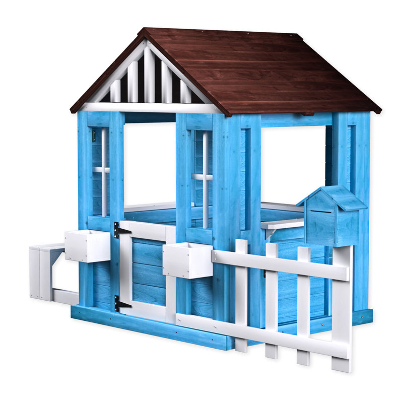 Anna Wooden Kids Playhouse with Bench for Backyard