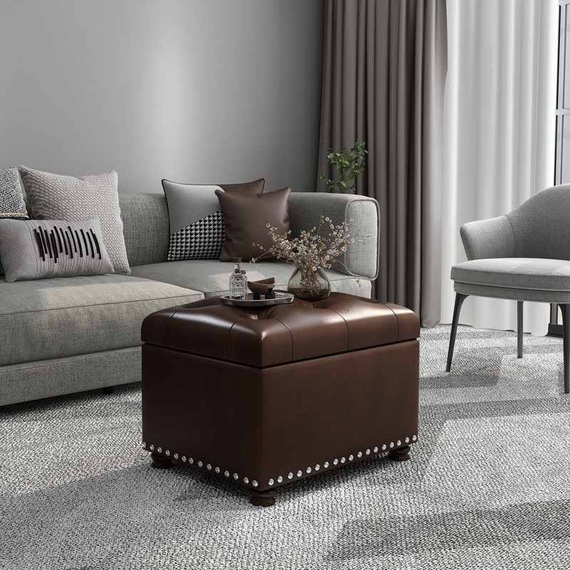 Kernie 24.21" Wide Faux Leather Tufted Rectangle Storage Ottoman