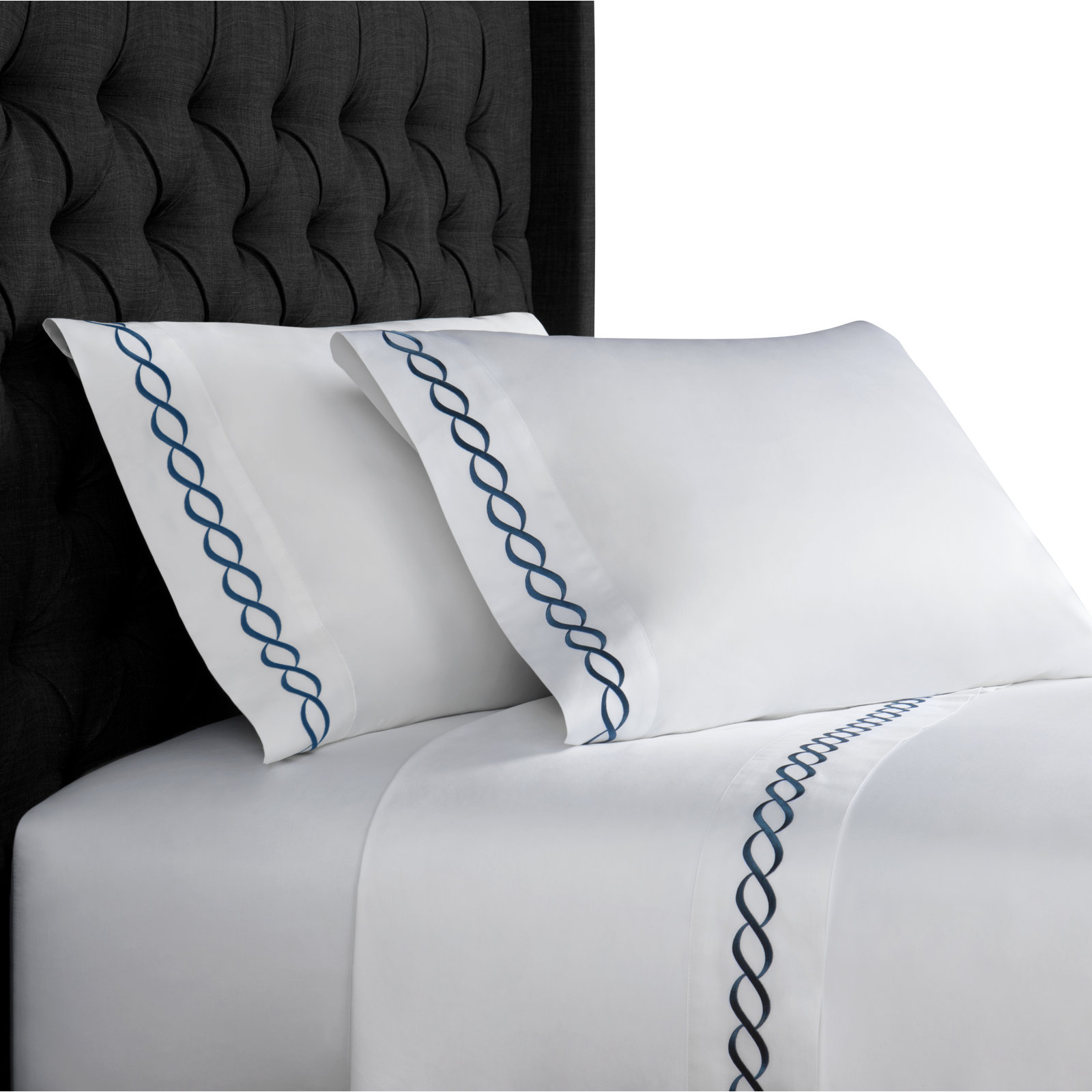 Barden Cotton Sheet Set, California King Sheet Set with 2 Pillowcases, Navy/White