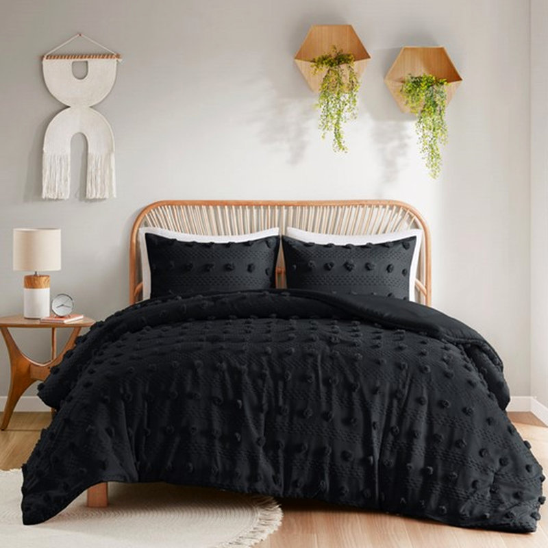 Édredon noir très grand / très grand motif en microfibre, Édredon très grand + 2 taies décoratives, Noir