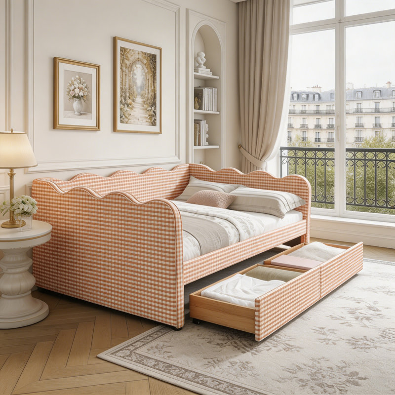 Lit de jour double, full-Drawers, Pink