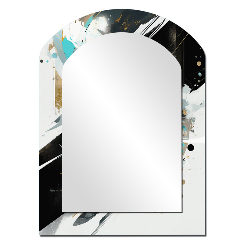 Green White Cubist Kaleidoscope II - Cubism Arch Wall Mirror, Green Asymmetrical Decorative Mirror, Printed Metal Art