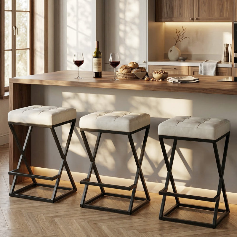 Tabouret de bar Mid-Century 26 po, Blanc, 3