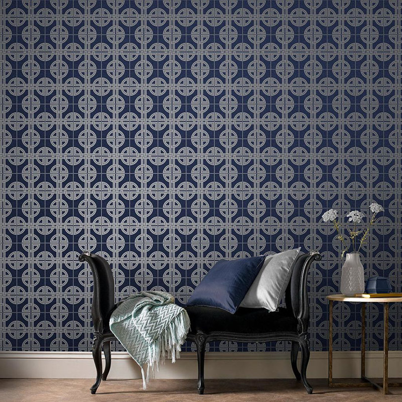 Asian Geometric Metallic Wallpaper Roll, Sky