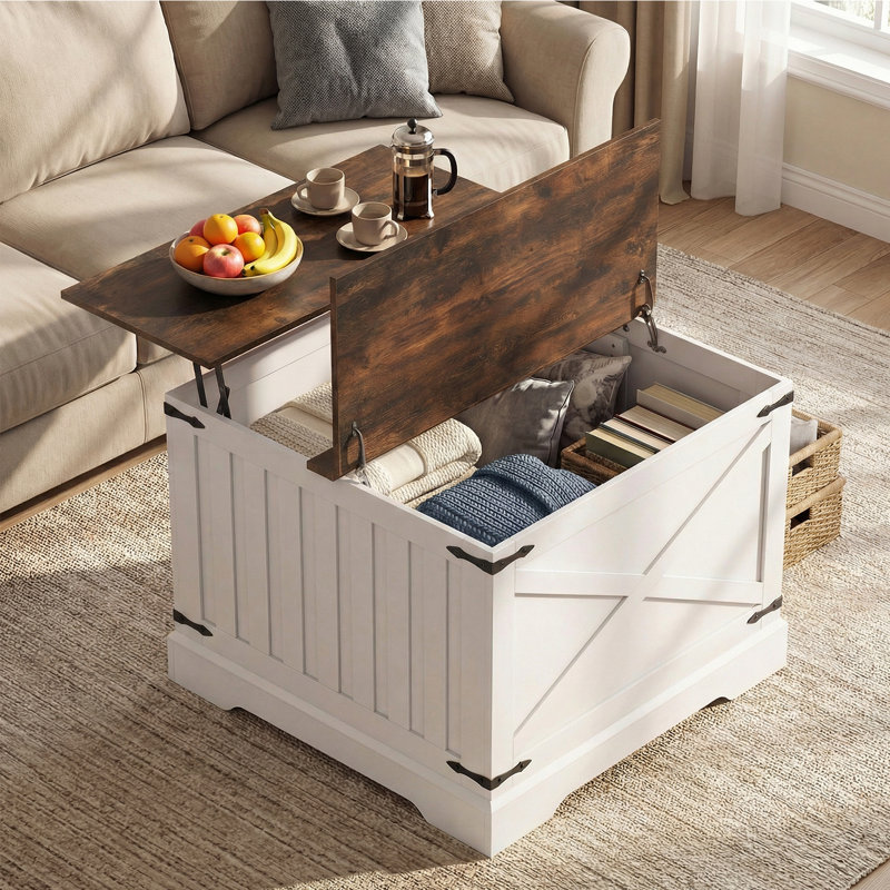 Lift Top Coffee Table with Storage, Dark Brown Wood