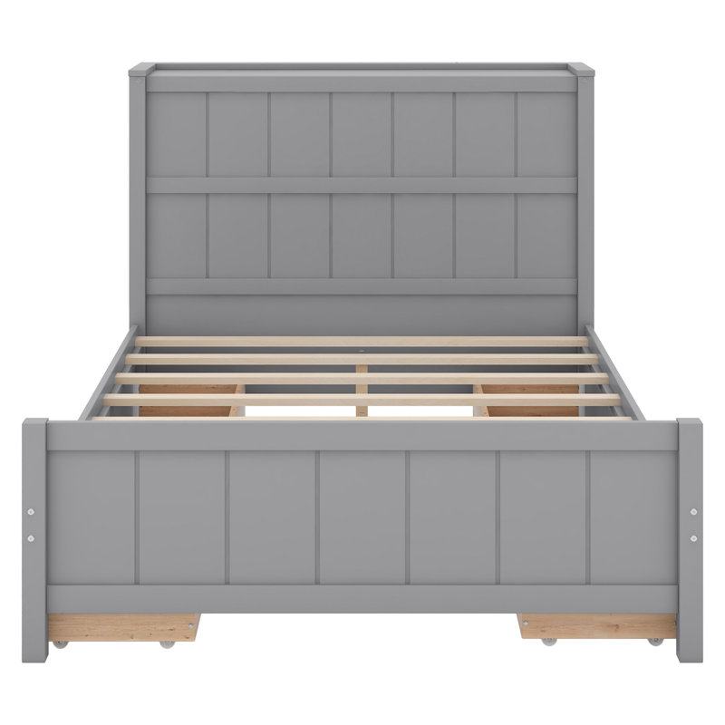 Lit plateforme avec tiroirs et tablettes de rangement