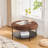 Mase Round Upholstered Ottoman with Lower Shelf & Metal Legs-114554594