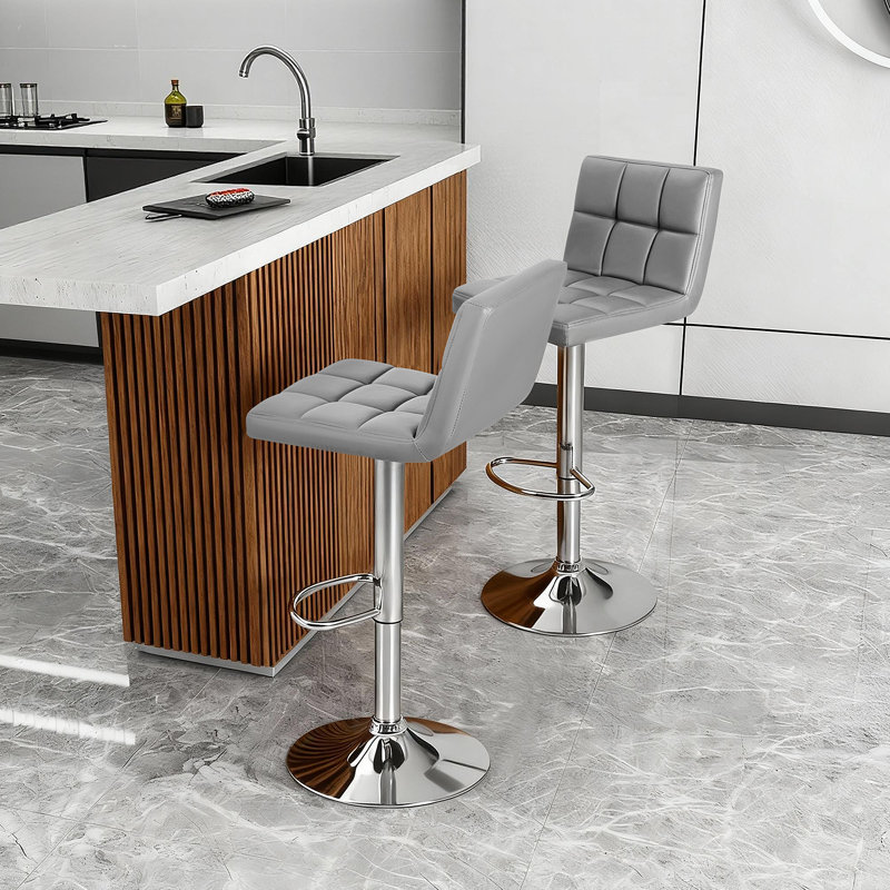 Stallcup Swivel Adjustable Height Bar Stool, Light Gray