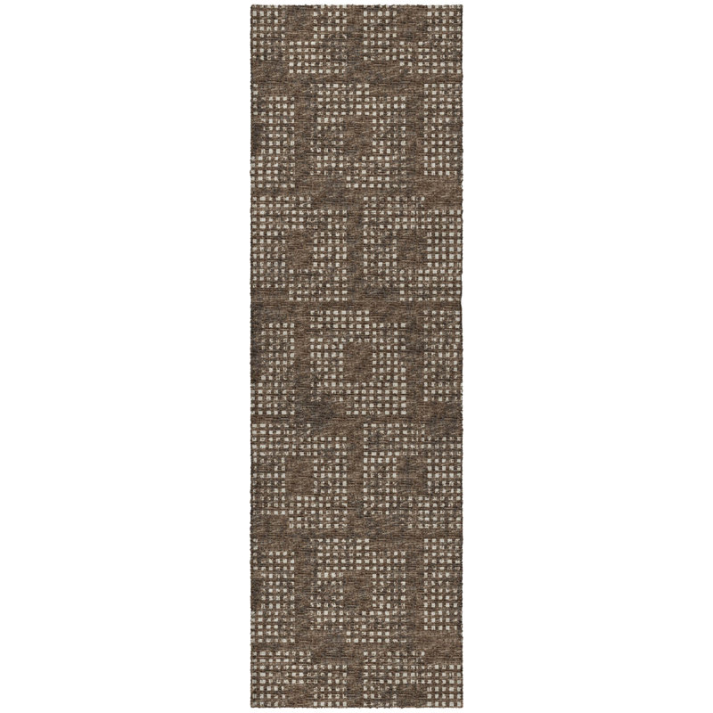 Premium Machine Washable Dream Shag  Squares Rug, 2'3" x 7'6" Runner, Brown