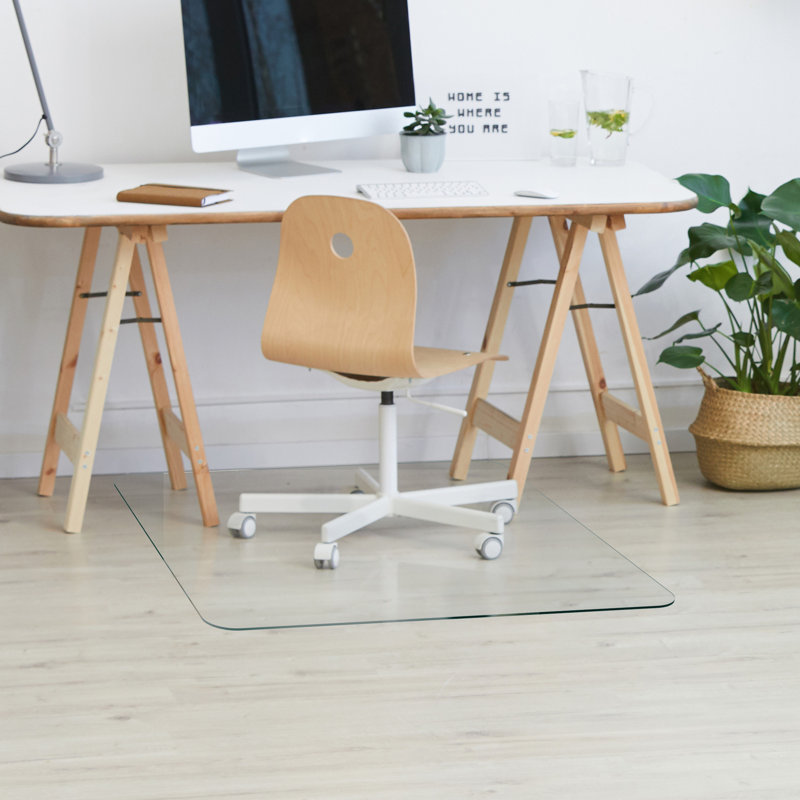 Tapis de chaise en verre trempé robuste pour tapis et planchers durs (46 po x 36 po), L 46 po x P 36 po