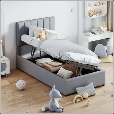 Twin Upholstered Platform Bed with Hydraulic Storage System