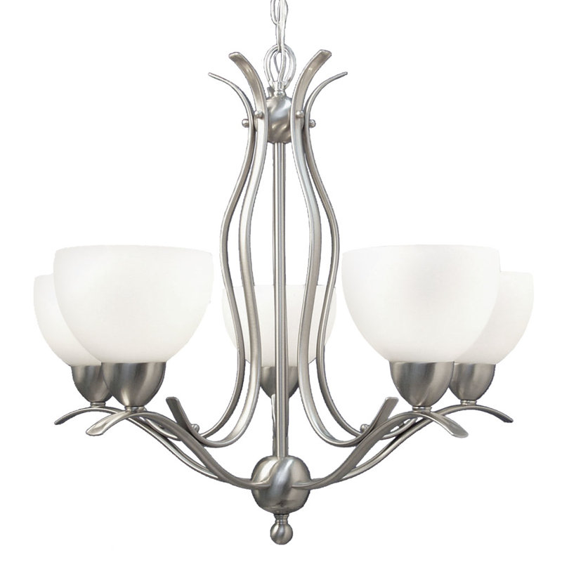 Lustre classique/traditionnel ombré 5 lumières avec accents de cristal Bromarg, Nickel satiné